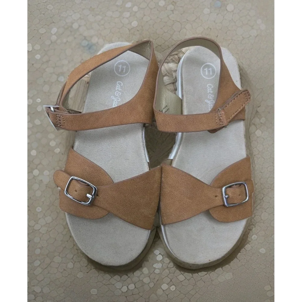 Cat & Jack Girls Shaelyn Footbed‎ Sandals Cognac Brown Size 11, NWT